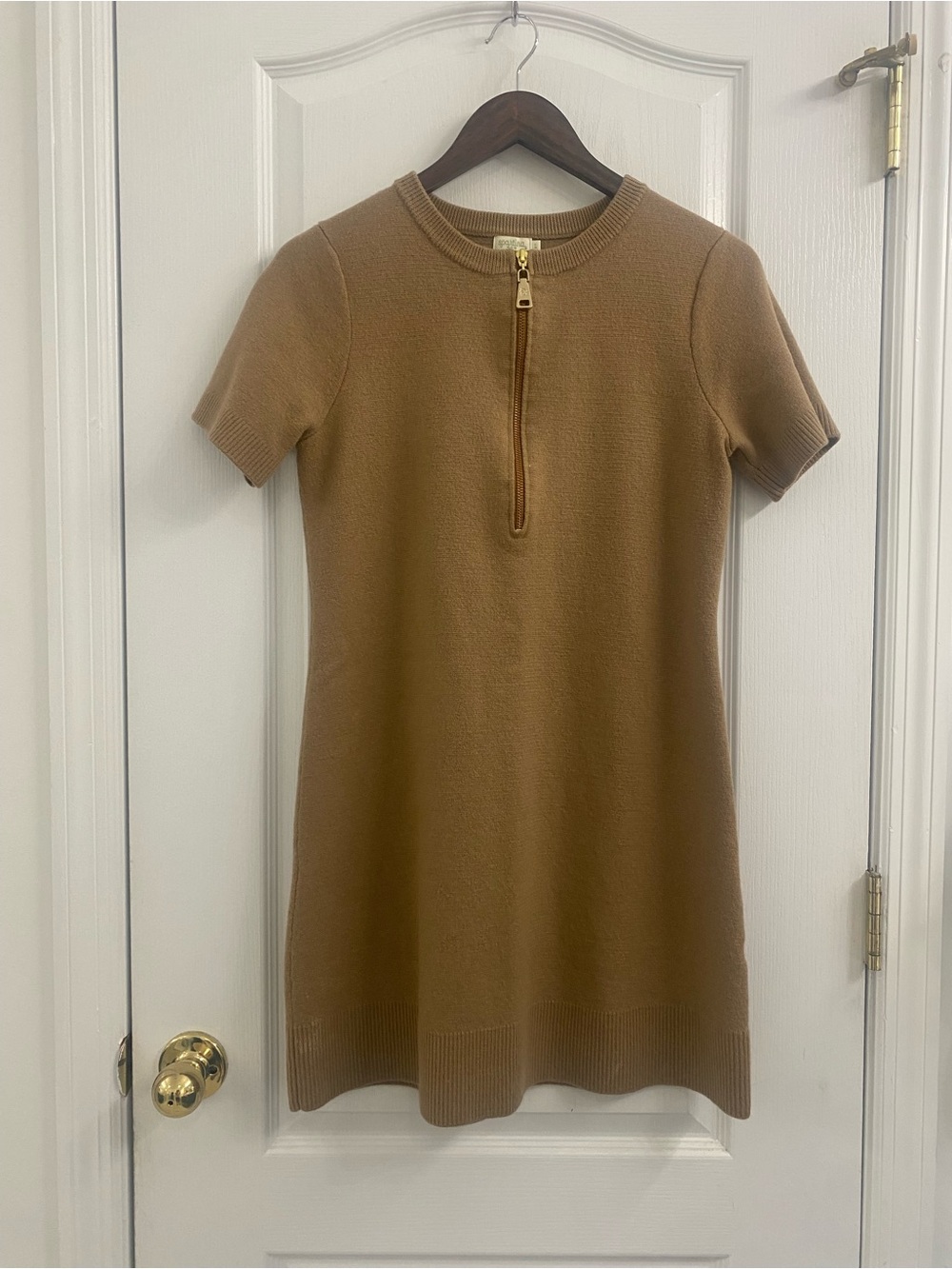 Spartina Camel Short-Sleeve Knit Dress with Front Zip